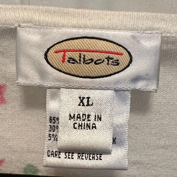 Talbots Red Floral Print Spring Cardigan Sweater 65% Pima Cotton Size XL - Picture 2 of 4
